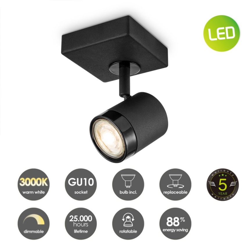 LED Dimmelhető spotlámpa MANU 1xGU10/5,8W/230V fekete