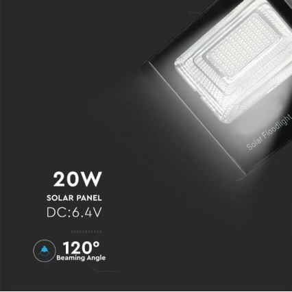 LED Dimmelhető szolár reflektor LED/20W/6V 6000K IP65 + távirányító