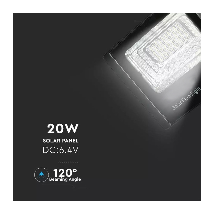 LED Dimmelhető szolár reflektor LED/20W/6V 6000K IP65 + távirányító