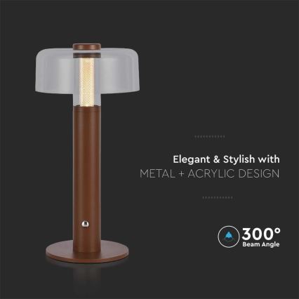 LED Dimmelhető újratölthető érintős asztali lámpa LED/1W/5V 3000K 1800 mAh barna