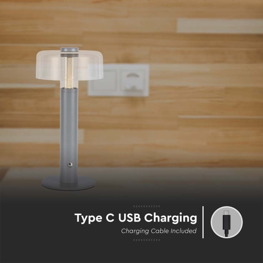 LED Dimmelhető újratölthető érintős asztali lámpa LED/1W/5V 3000K 1800 mAh szürke