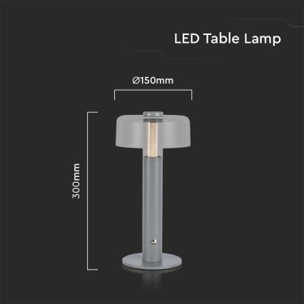 LED Dimmelhető újratölthető érintős asztali lámpa LED/1W/5V 3000K 1800 mAh szürke