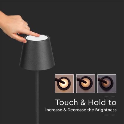 LED Dimmelhető újratölthető állólámpa 3in1 LED/4W/5V 4400 mAh 3000K IP54 fekete