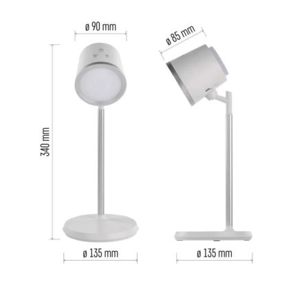 LED Dimmelhető újratölthető asztali lámpa 4in1 LED/6W/3,7V 3000K/4000K/6500K 1500mAh fehér