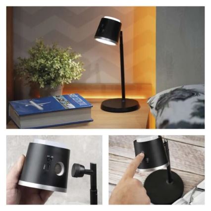 LED Dimmelhető újratölthető asztali lámpa 4in1 LED/6W/3,7V 3000K/4000K/6500K 1500mAh fekete