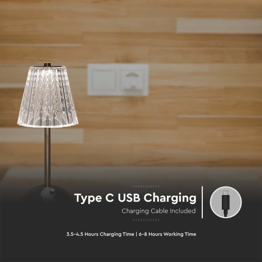 LED Dimmelhető újratölthető érintős asztali lámpa LED/2,4W/5V 3000-6000K 1800 mAh fényezett króm