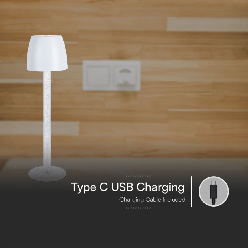 LED Dimmelhető újratölthető érintős asztali lámpa LED/3W/5V 3000K 1800 mAh fehér