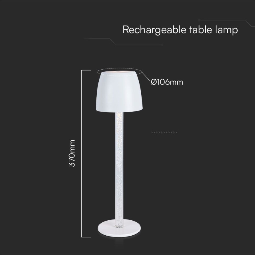 LED Dimmelhető újratölthető érintős asztali lámpa LED/3W/5V 3000K 1800 mAh fehér