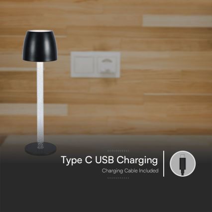 LED Dimmelhető újratölthető érintős asztali lámpa LED/3W/5V 3000K 1800 mAh fekete