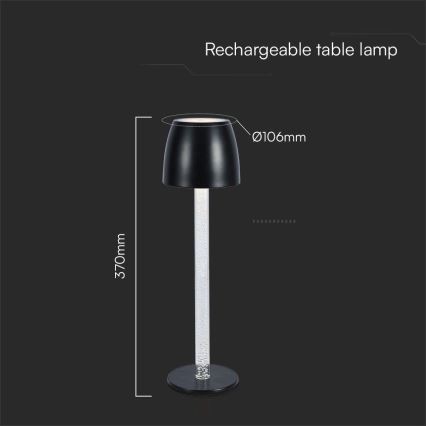 LED Dimmelhető újratölthető érintős asztali lámpa LED/3W/5V 3000K 1800 mAh fekete