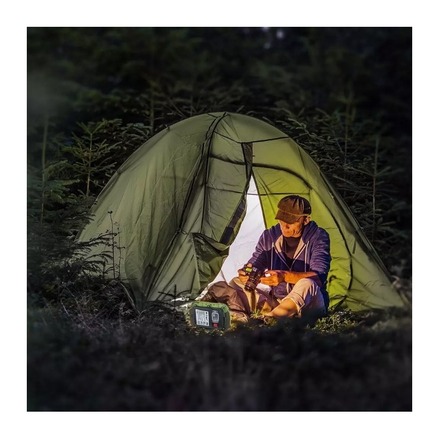 LED Dimmelhető újratölthető reflektor SAMSUNG CHIP + funkció SOS LED/10W/3,7V/USB IP44 4000K 3600 mAh zöld