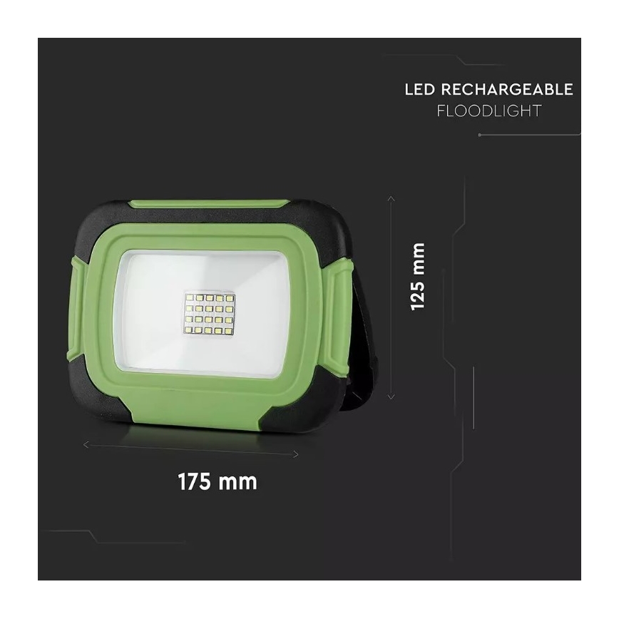 LED Dimmelhető újratölthető reflektor SAMSUNG CHIP + funkció SOS LED/10W/3,7V/USB IP44 4000K 3600 mAh zöld