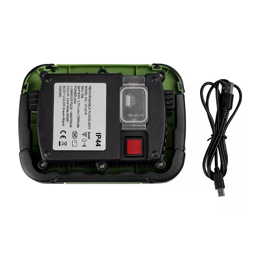 LED Dimmelhető újratölthető reflektor SAMSUNG CHIP + funkció SOS LED/20W/3,7V/USB IP44 4000K 7200 mAh zöld