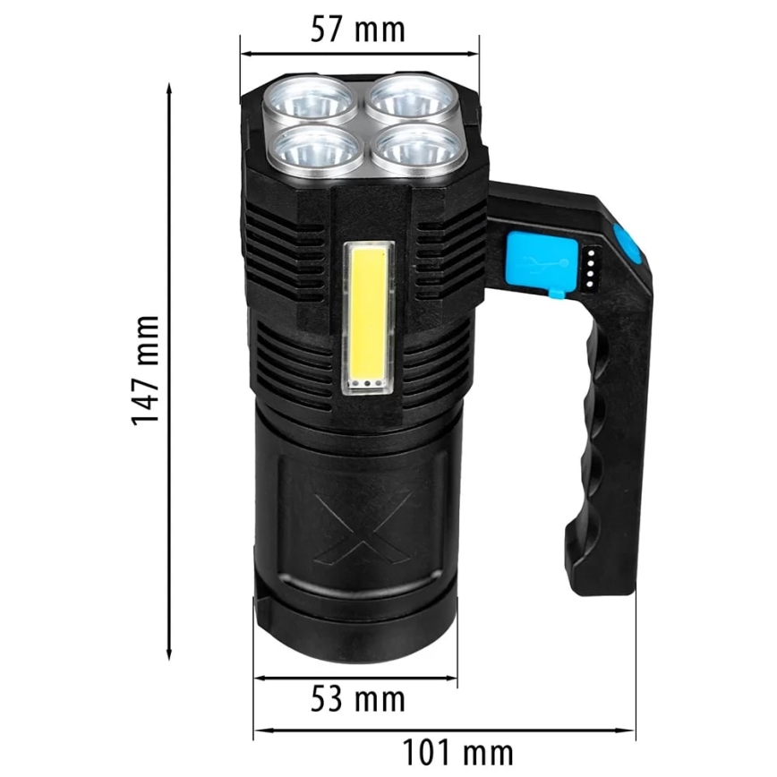 LED Dimmelhető újratölthető zseblámpa LED/5V IPX4 250 fényes 1200 mAh