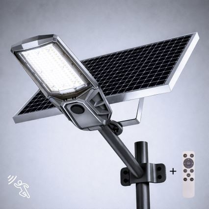 LED fényerőszabályozható utcai lámpa érzékelővel és napelemmel KOBRA LED/400W/3,2V 24000 mAh IP65 antracit + távirányítóval
