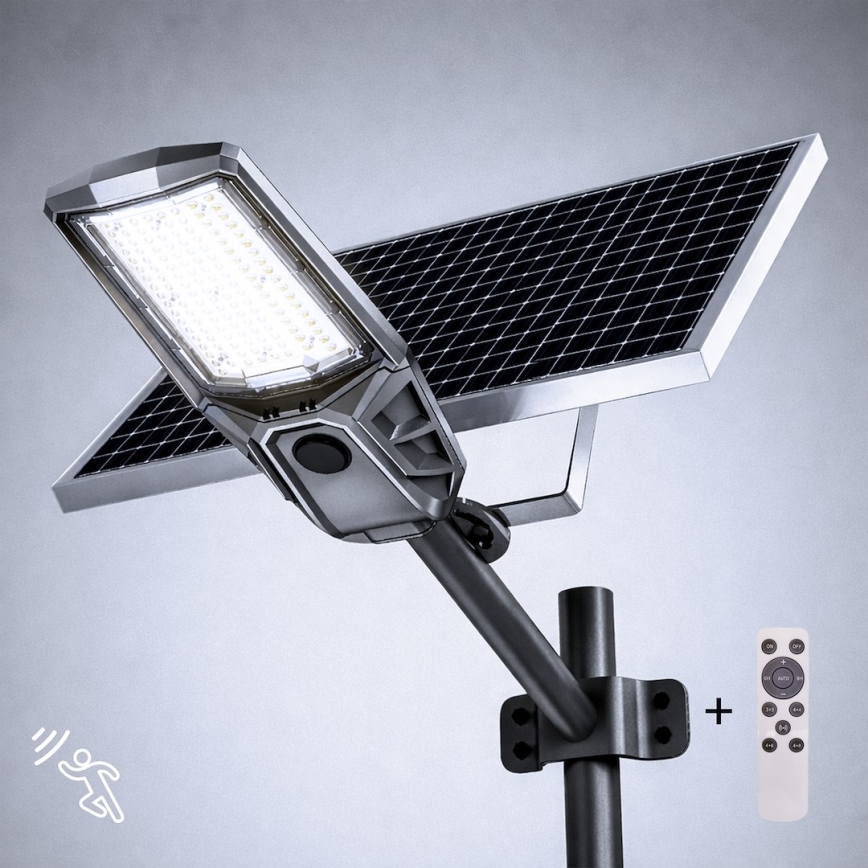 LED fényerőszabályozható utcai lámpa érzékelővel és napelemmel KOBRA LED/400W/3,2V 24000 mAh IP65 antracit + távirányítóval