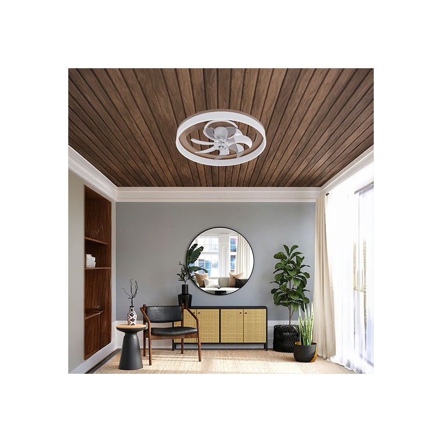 LED dimmelhető mennyezeti lámpa ventilátorral LED/40W/230V 3000-6500K barna/fehér + távirányító