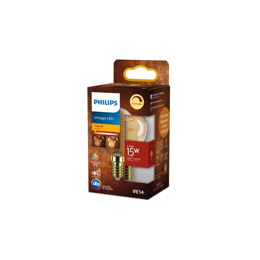 LED dimmelhető VINTAGE izzó Philips P45 E14/2,7W/230V 1800K