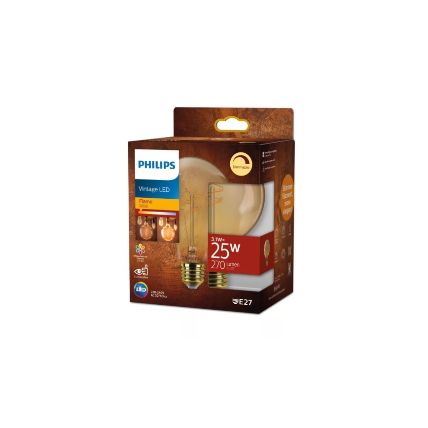 LED dimmelhető vintage stílusú izzó Philips G95 E27/3,1W/230V 1800K
