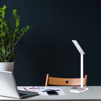 LED érintős, fényerőszabályzós asztali lámpa vezeték nélküli töltéssel LED/7W/5V 3000-6500K USB fehér