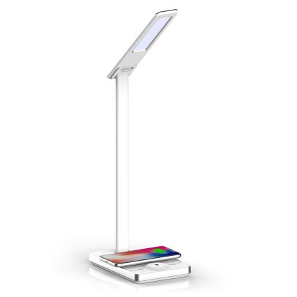 LED érintős, fényerőszabályzós asztali lámpa vezeték nélküli töltéssel LED/7W/5V 3000-6500K USB fehér
