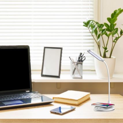 LED érintős, fényerőszabályzós asztali lámpa vezeték nélküli töltéssel LED/4W/5V 3000-6500K fehér