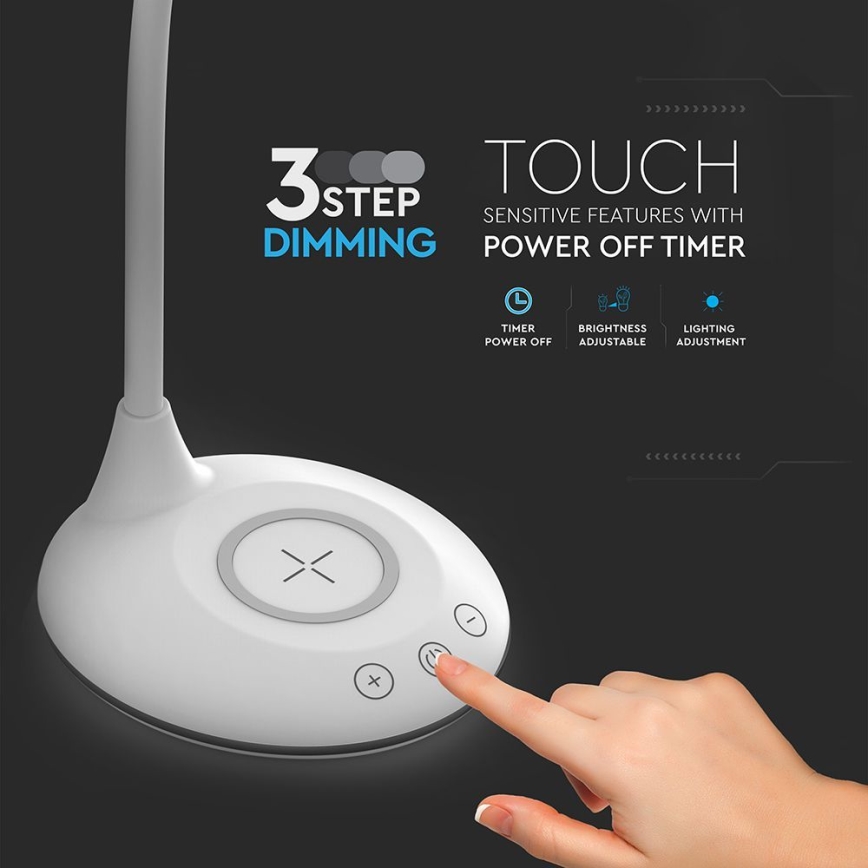 LED érintős, fényerőszabályzós asztali lámpa vezeték nélküli töltéssel LED/4W/5V 3000-6500K fehér