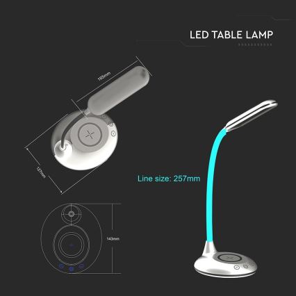 LED érintős, fényerőszabályzós asztali lámpa vezeték nélküli töltéssel LED/4W/5V 3000-6500K fehér