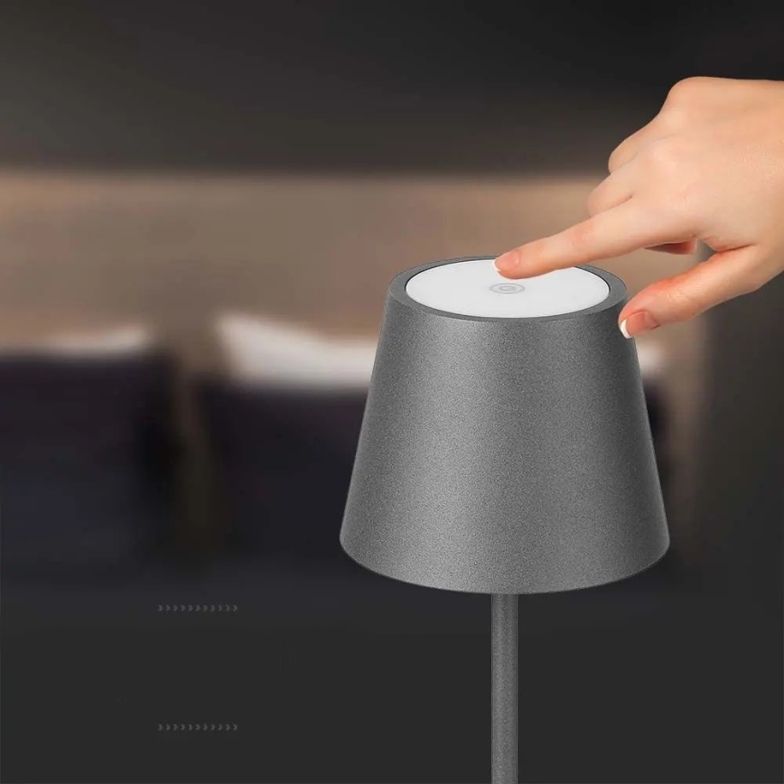 LED érintős, tölthető asztali lámpa, állítható fényerővel LED/2W/5V 4400 mAh 3000K IP54 szürke