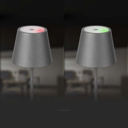 LED érintős, tölthető asztali lámpa, állítható fényerővel LED/2W/5V 4400 mAh 3000K IP54 szürke