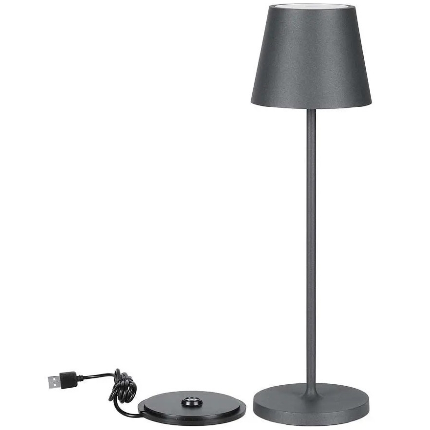 LED érintős, tölthető asztali lámpa, állítható fényerővel LED/2W/5V 4400 mAh 3000K IP54 szürke