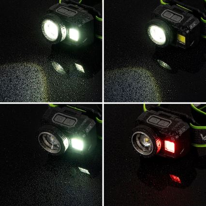 LED, állítható fényerejű, újratölthető fejlámpa érzékelővel és vörös fénnyel LED/6W/5V/3xAAA IP66 500 lm 1200 mAh