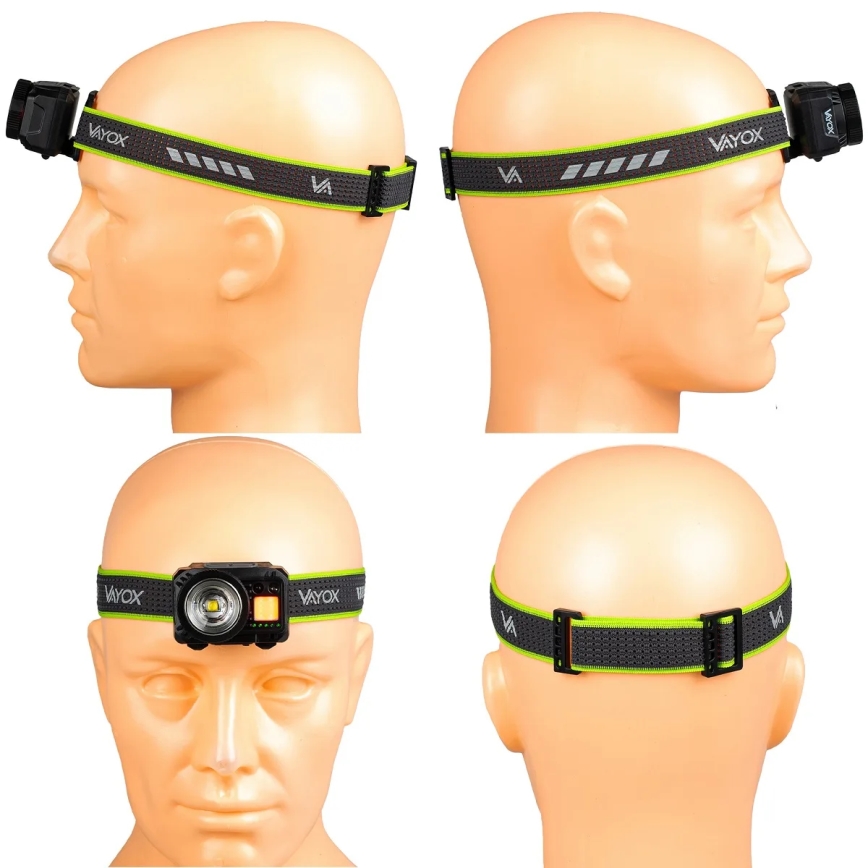 LED, állítható fényerejű, újratölthető fejlámpa érzékelővel és vörös fénnyel LED/6W/5V/3xAAA IP66 500 lm 1200 mAh