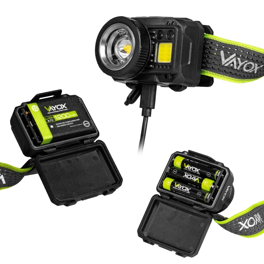 LED, állítható fényerejű, újratölthető fejlámpa érzékelővel és vörös fénnyel LED/6W/5V/3xAAA IP66 500 lm 1200 mAh