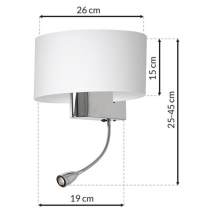 LED Fali lámpa CASINO 1xE27/60W/230V + LED/1W/230V fehér