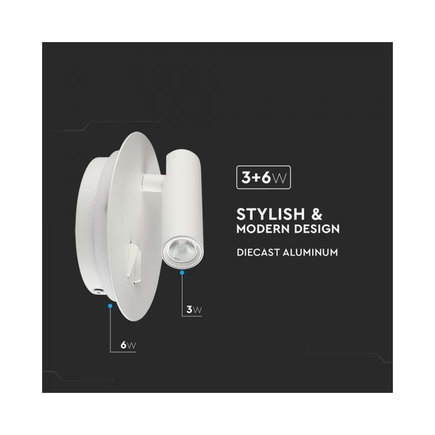 LED Fali lámpa LED/3W/230V + LED/6W/230V 3000K fehér