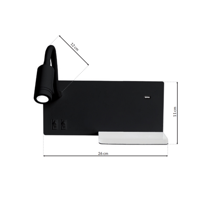 LED fali lámpa SHELF LED/4W+LED/5W+LED/2W/230V fekete