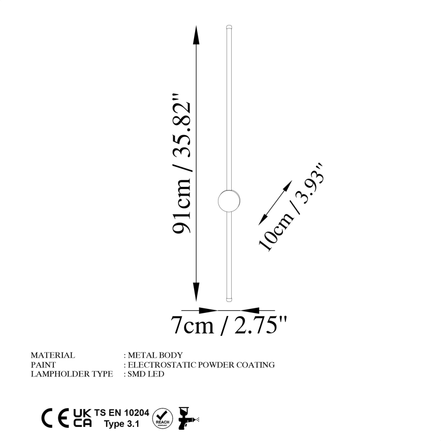 LED fali lámpa SWORD LED/13W/230V 3000K matt arany