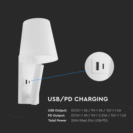 LED fali lámpa USB-porttal LED/2W/230V 3000K fehér