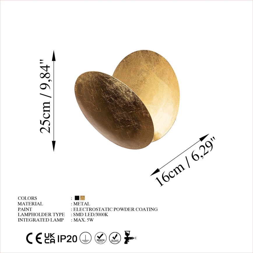 LED Fali lámpa YOSMA LED/5W/230V 3000K arany