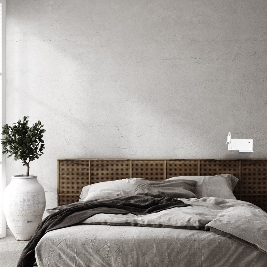 LED fali lámpatest SHELF LED/4W+LED/5W+LED/2W/230V + USB-port, fehér