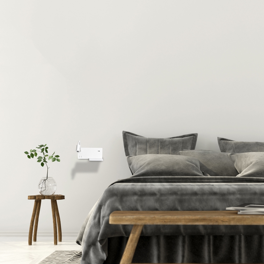 LED fali lámpatest SHELF LED/4W+LED/5W+LED/2W/230V + USB-port, fehér