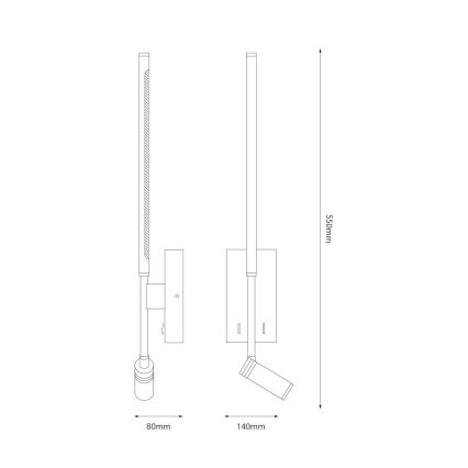 LED fali lámpatest TORCH, 6W/230V + 3W LED, fehér