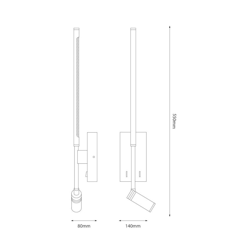 LED fali lámpatest TORCH, 6W/230V + 3W LED, fehér