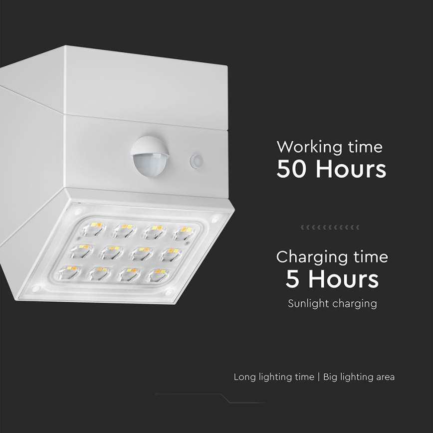 LED fali napelemes lámpatest érzékelővel LED/2,5W/3,7V 3000/4000/6000K IP65 1200 mAh fehér
