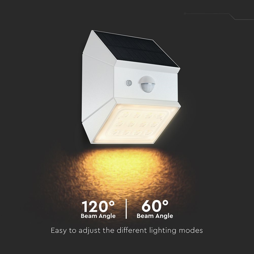 LED fali napelemes lámpatest érzékelővel LED/2,5W/3,7V 3000/4000/6000K IP65 1200 mAh fehér