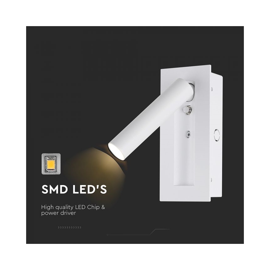 LED fali spotlámpa, 2 W, 230 V, 3000 K, fehér