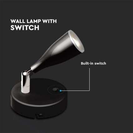 LED Fali spotlámpa kapcsolóval LED/4,5W/230V 4000K fekete