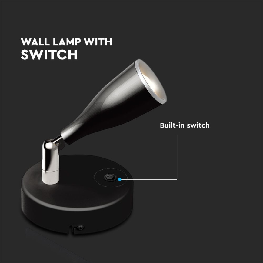 LED Fali spotlámpa kapcsolóval LED/4,5W/230V 4000K fekete