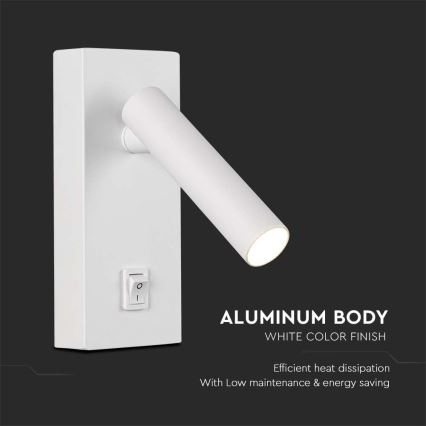 LED Fali spotlámpa kapcsolóval LED/2W/230V 3000K fehér